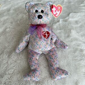 Ty Beanie Babies 2001 Signature Bear Multicoloured Speckled Plush Bear with Bow
